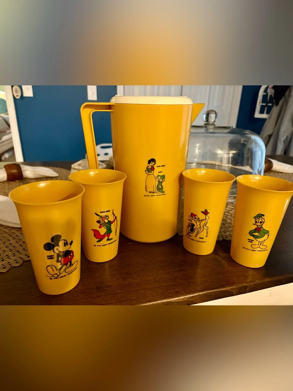 Vintage Walt Disney Productions Pitcher & Tumbler Set~ 5 Piece Set